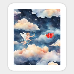 Cupid in the clouds in the starry sky Sticker